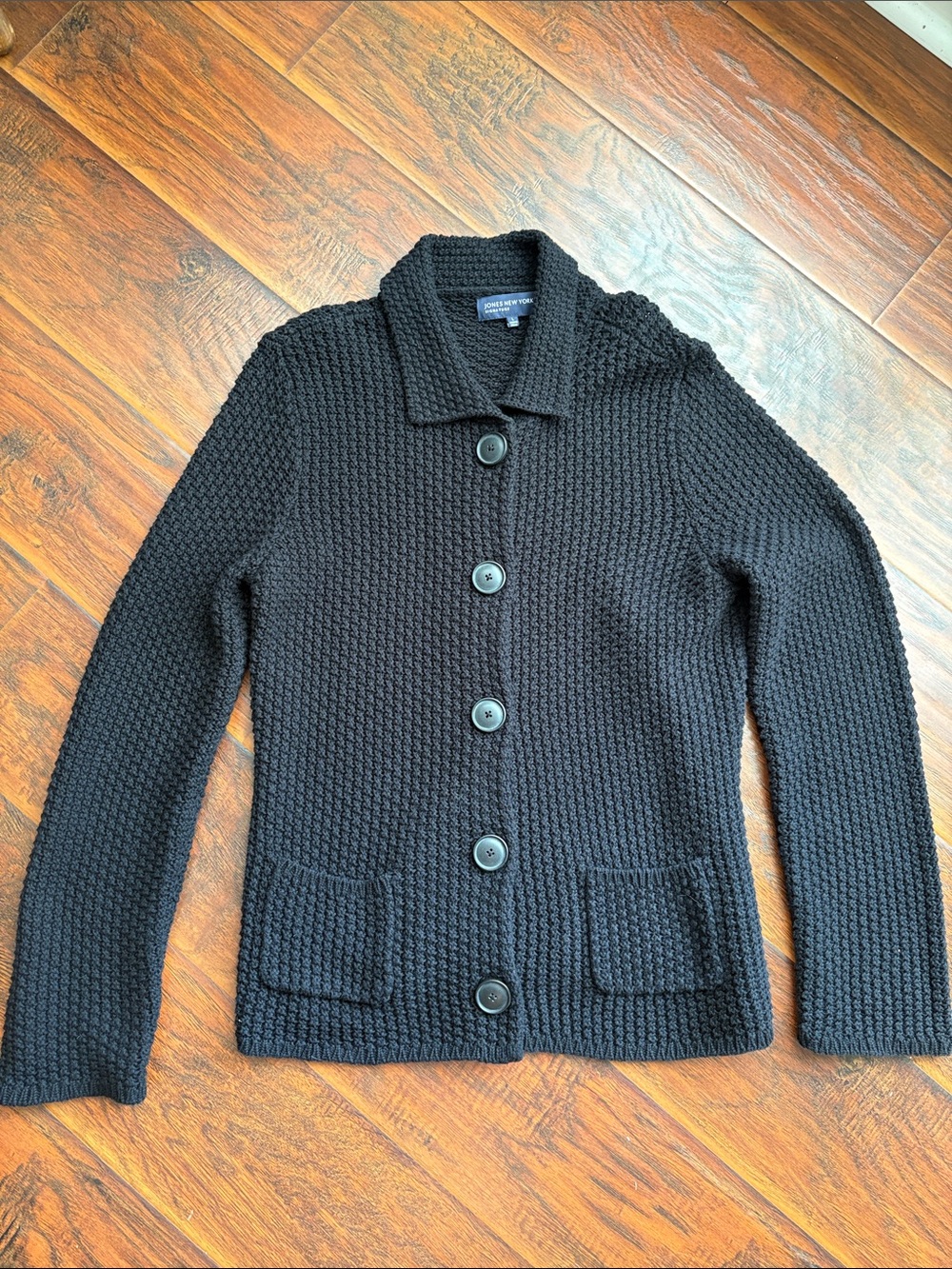 Jones New York Black Knit Button-Up Cardigan